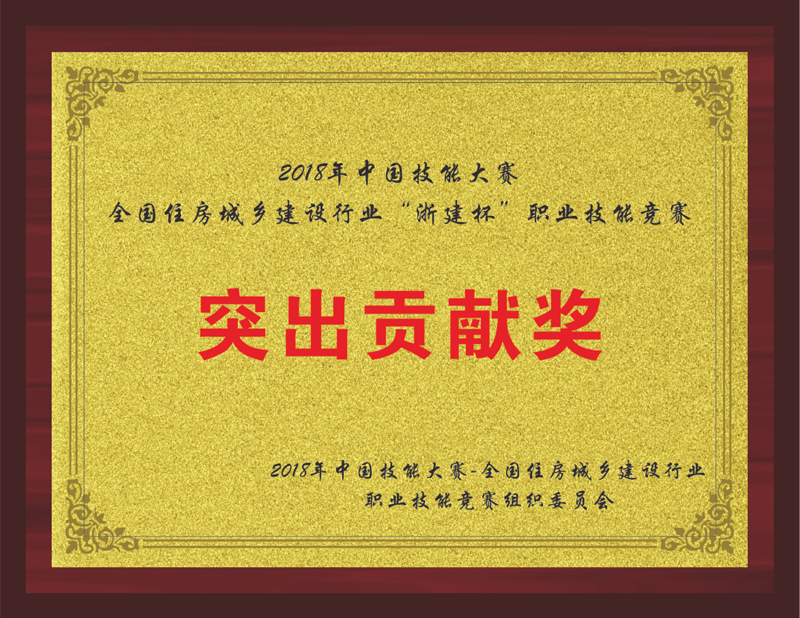 Outstanding Contribution Award in the 2018 China Skills Competition National Housing and Urban Rural Construction Industry 